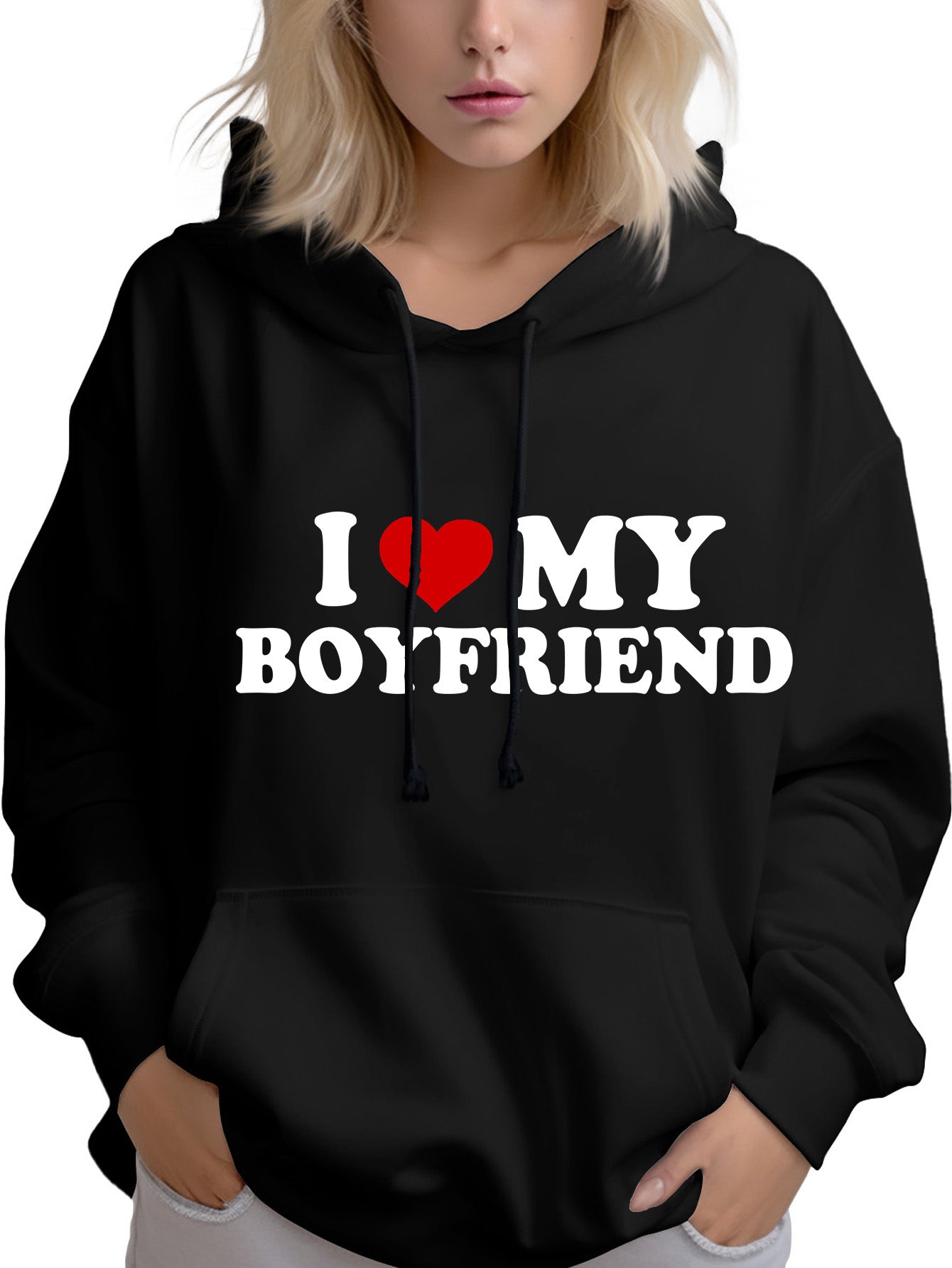 I love my boyfriend black customized-printed hoodie as a gift