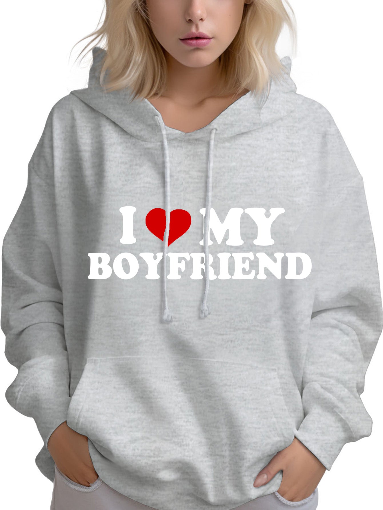 I love my boyfriend grey customized-printed hoodie as a gift