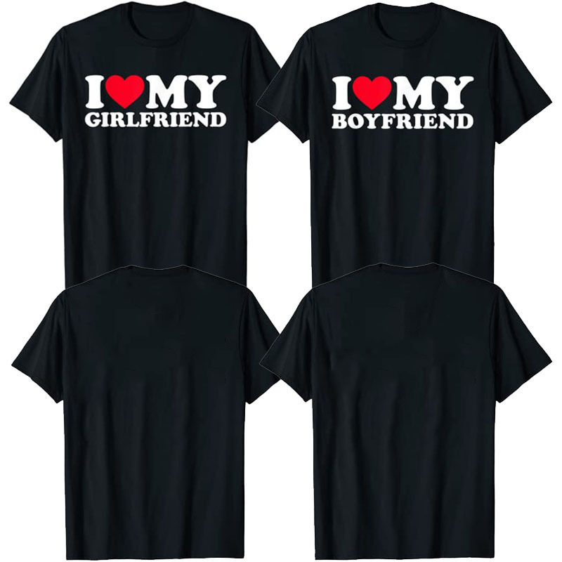 I love my girlfriend black customized-printed cotton tees as a gift
