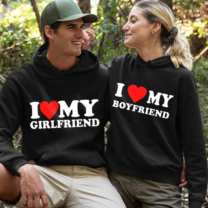 I love my boyfriend black customized-printed hoodie as a gift