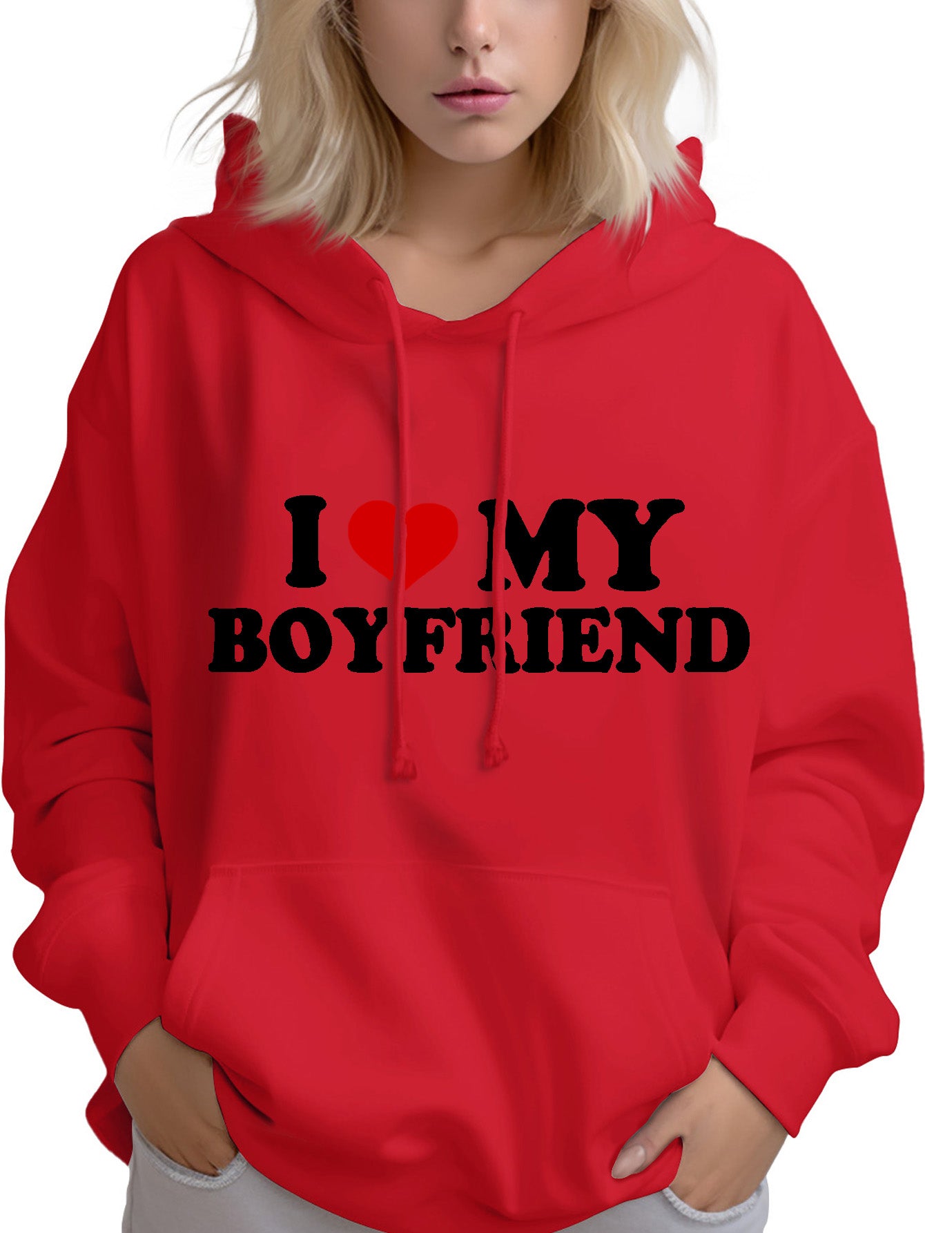 I love my boyfriend red customized-printed hoodie as a gift