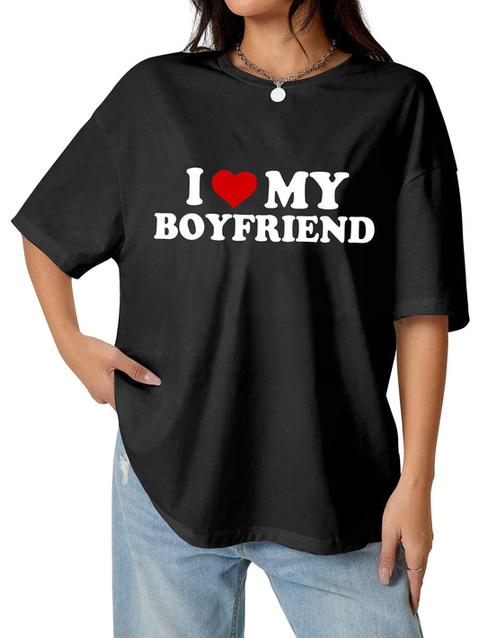 I love my boyfriend black customized-printed cotton tees as a gift
