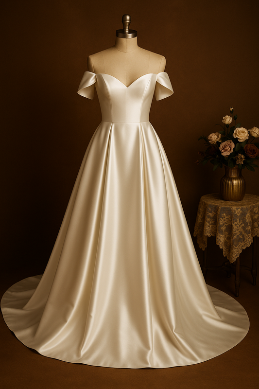 Women`s Wedding Dresses for Bride 2025 Simple Off-shoulder Satin Bridal Gown #U15