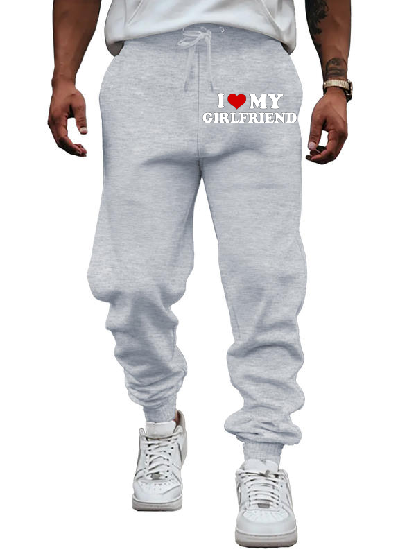 I love my girlfriend gray customized-printed joggers with pockets as a gift
