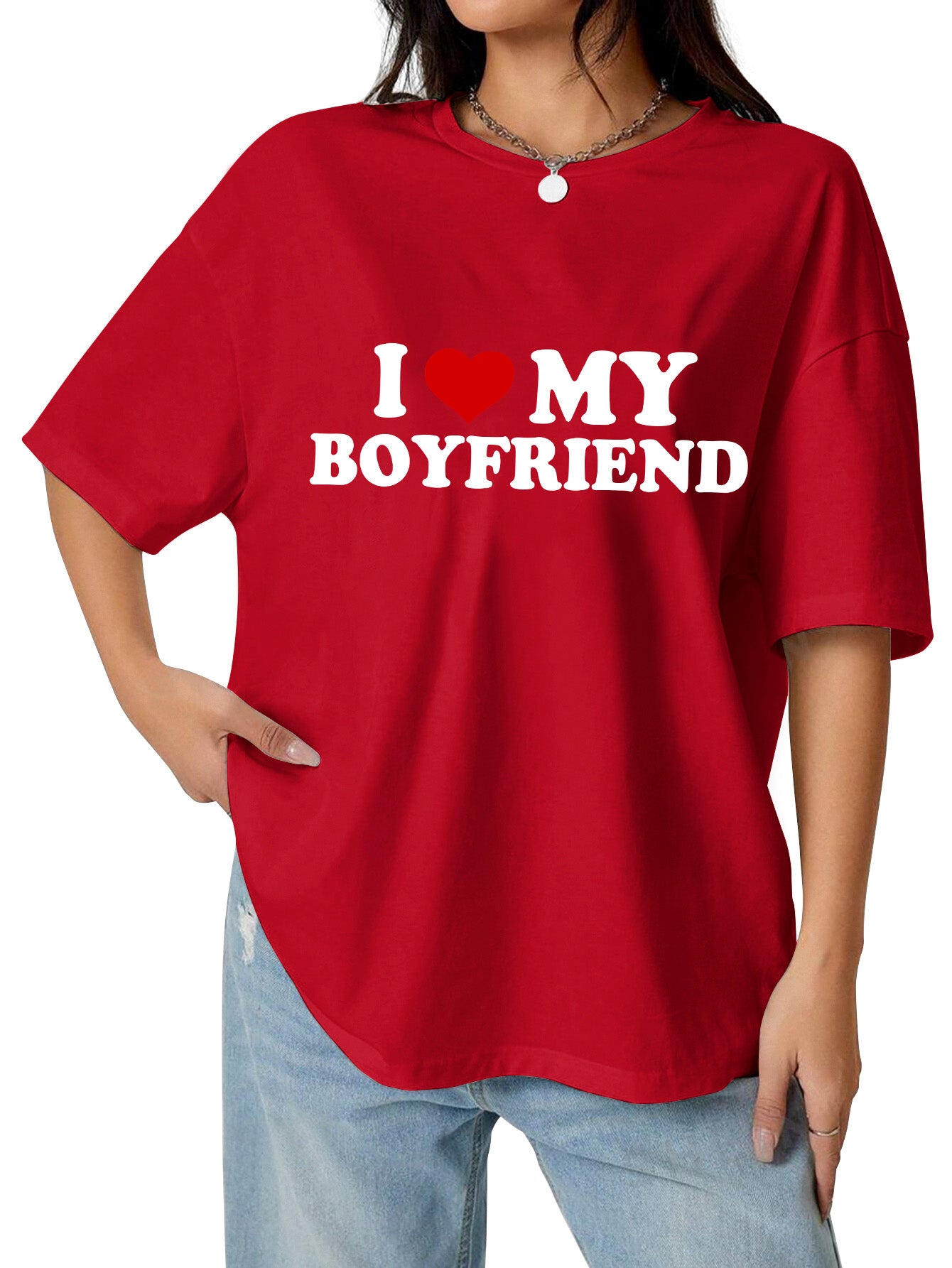 I love my boyfriend red customized-printed cotton tees as a gift