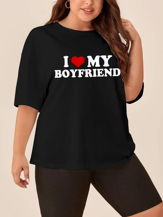 plus size I love my boyfriend black customized-printed cotton tees as a gift