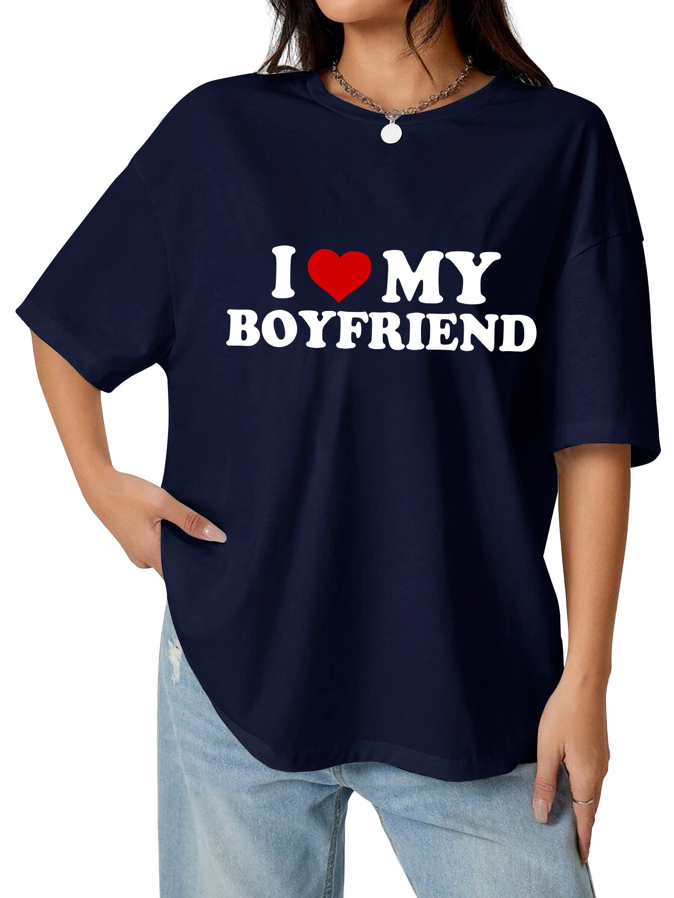 I love my boyfriend navy customized-printed cotton tees as a gift