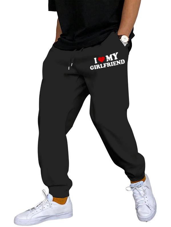 I love my girlfriend black customized-printed joggers with pockets as a gift