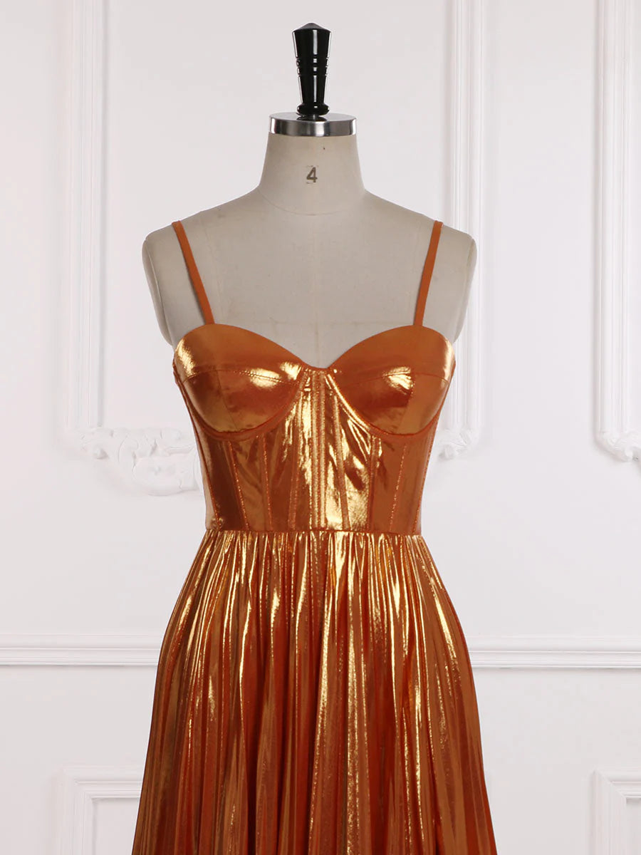 Shimmer Pleated Gown with Deep V-Neck Design 2025#011