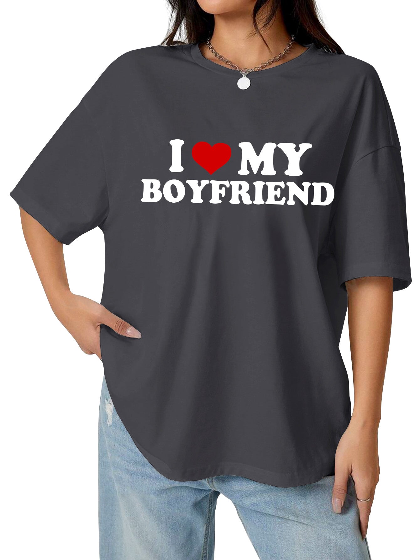I love my boyfriend grey customized-printed cotton tees as a gift
