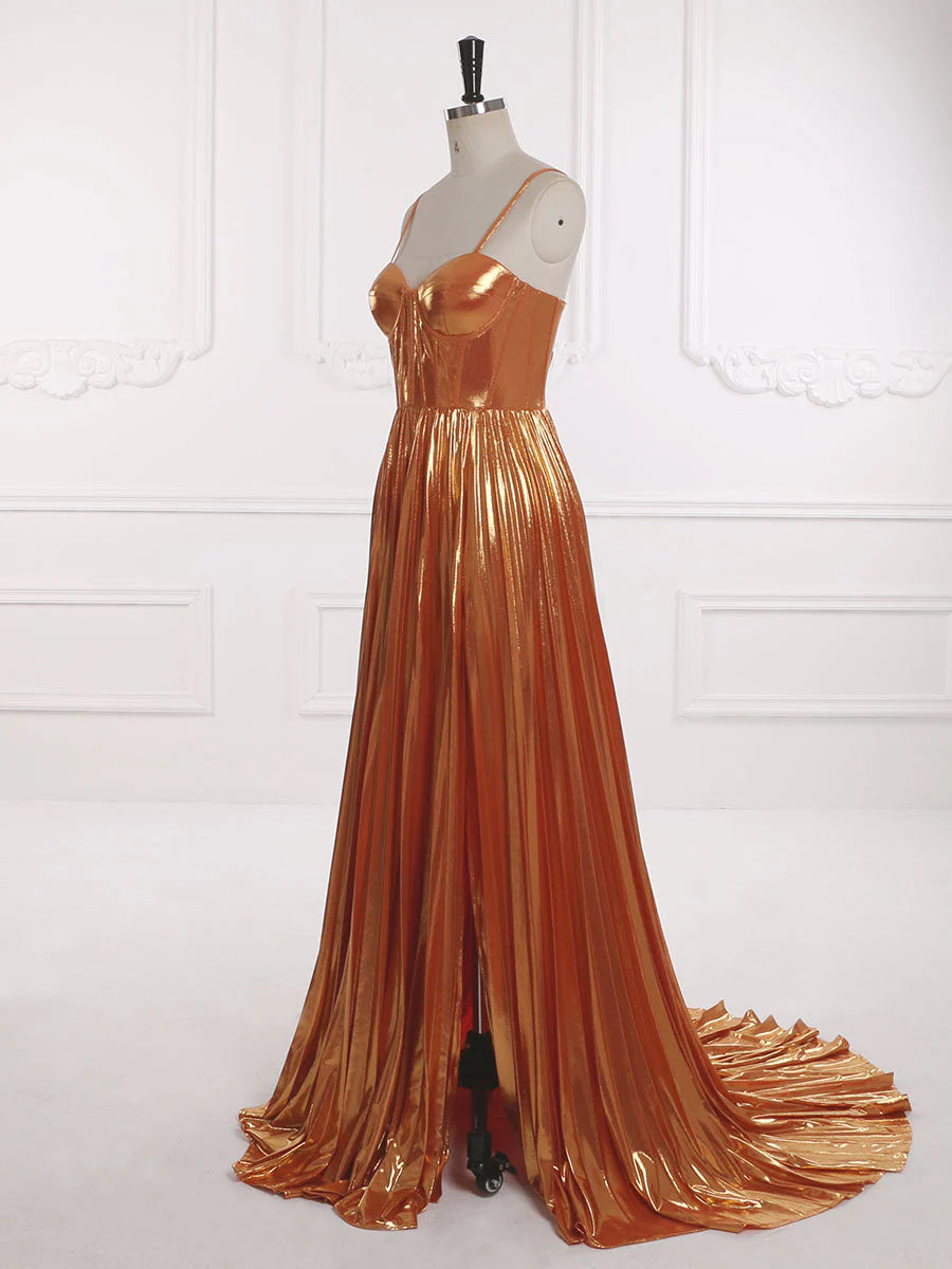 Shimmer Pleated Gown with Deep V-Neck Design 2025#011