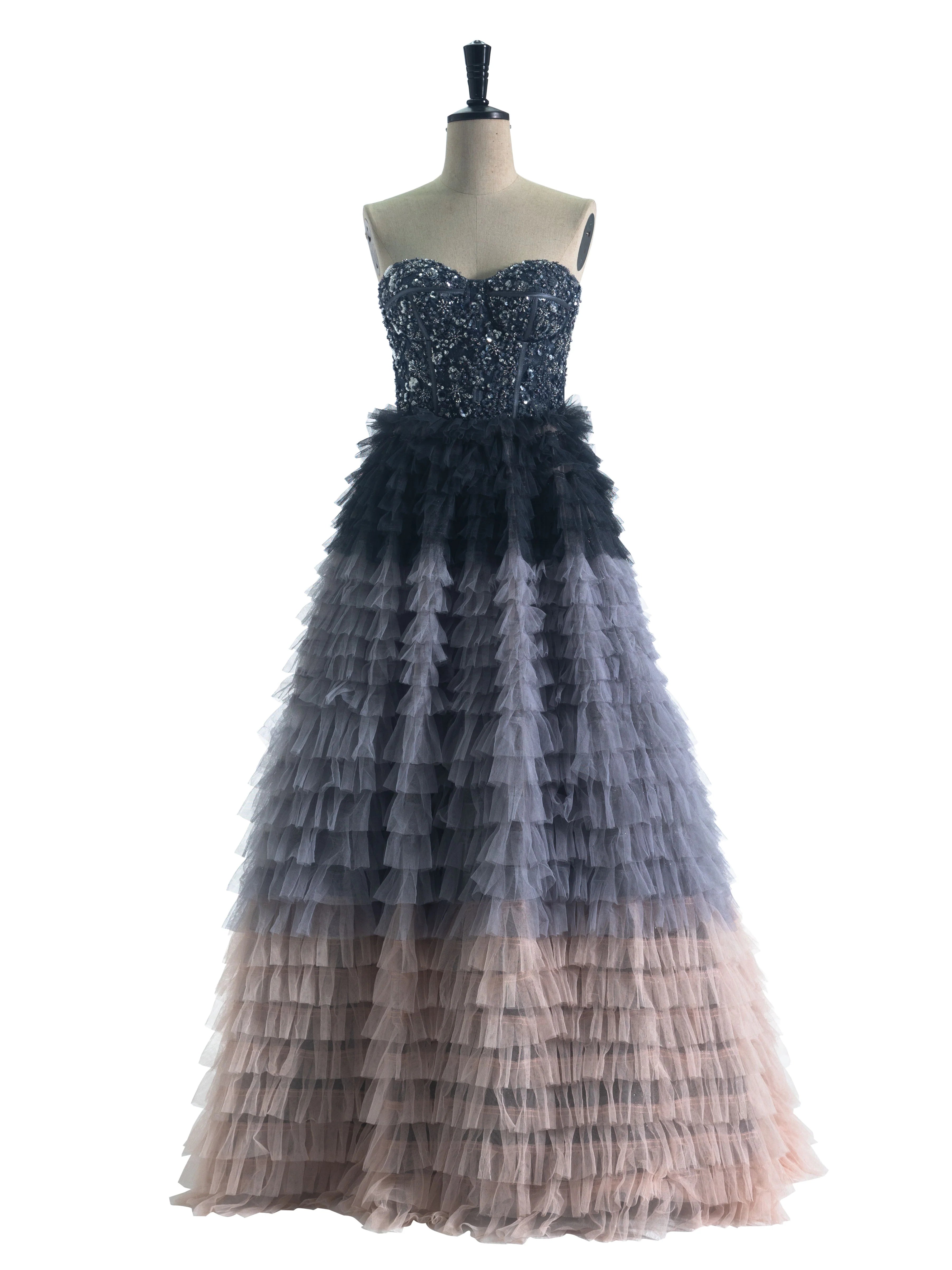 Ombre Tiered Gown with Structured Corset Bodice 2025#013