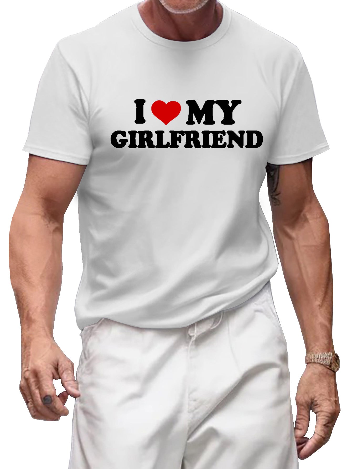 I love my girlfriend white customized-printed cotton tees as a gift