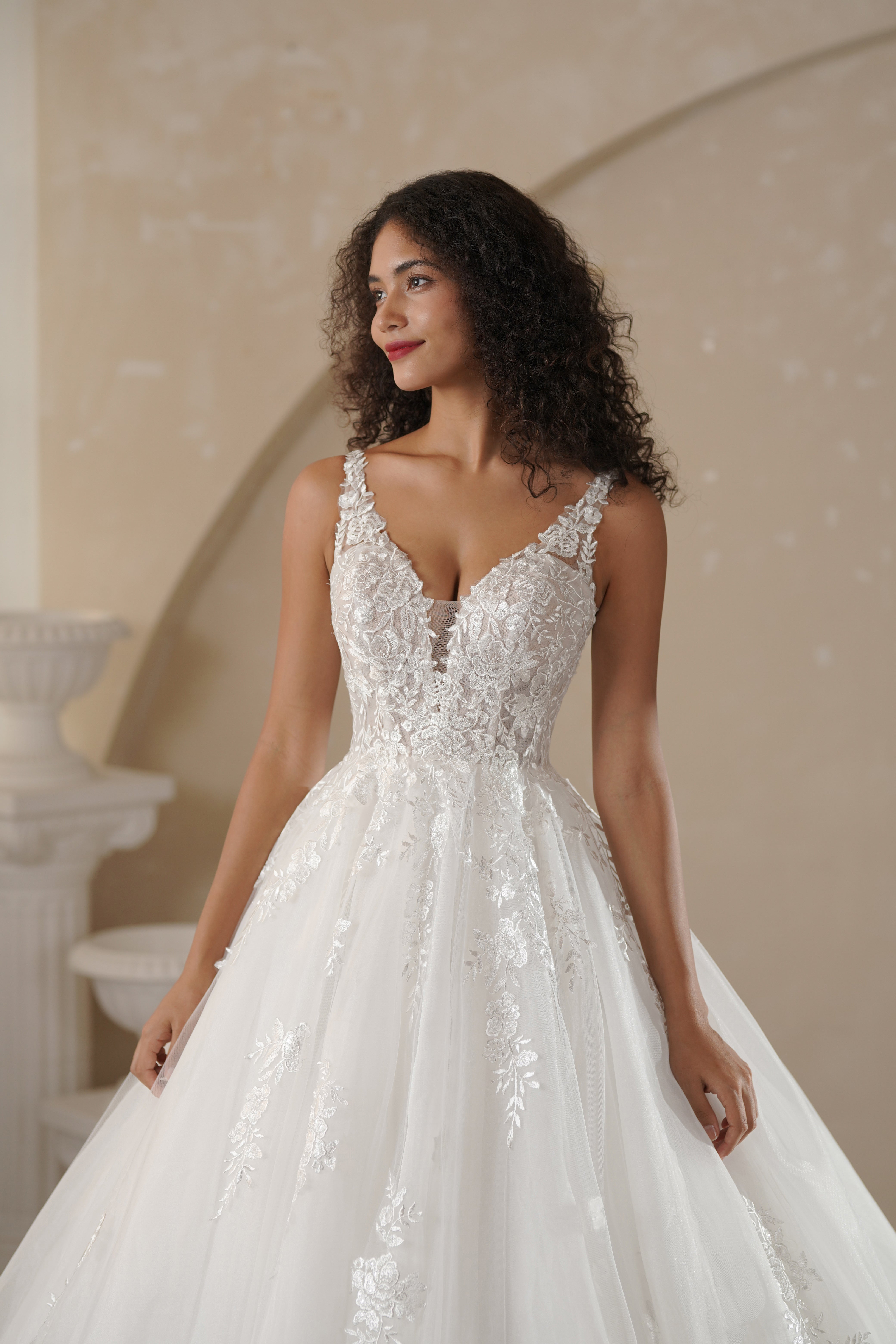 Boho wedding dress with lace applique