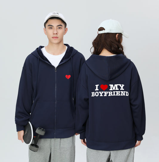 I LOVE MY GIRLFRIEND MEN`S ZIP UP HOODIE