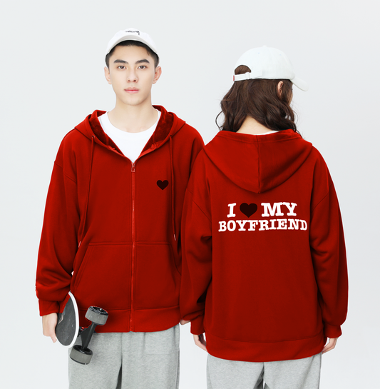 I LOVE MY BOYFRIEND WOMEN`S ZIP UP HOODIE