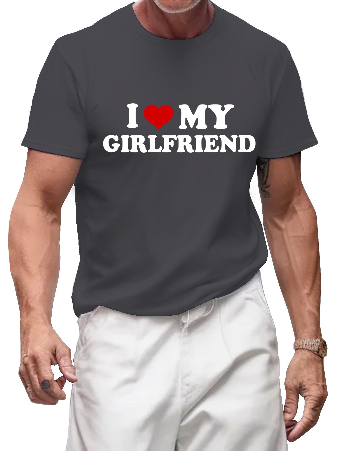 I love my girlfriend gray customized-printed cotton tees as a gift
