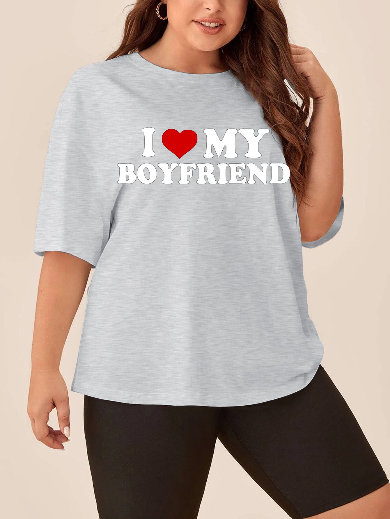 plus size I love my boyfriend gray customized-printed cotton tees as a gift