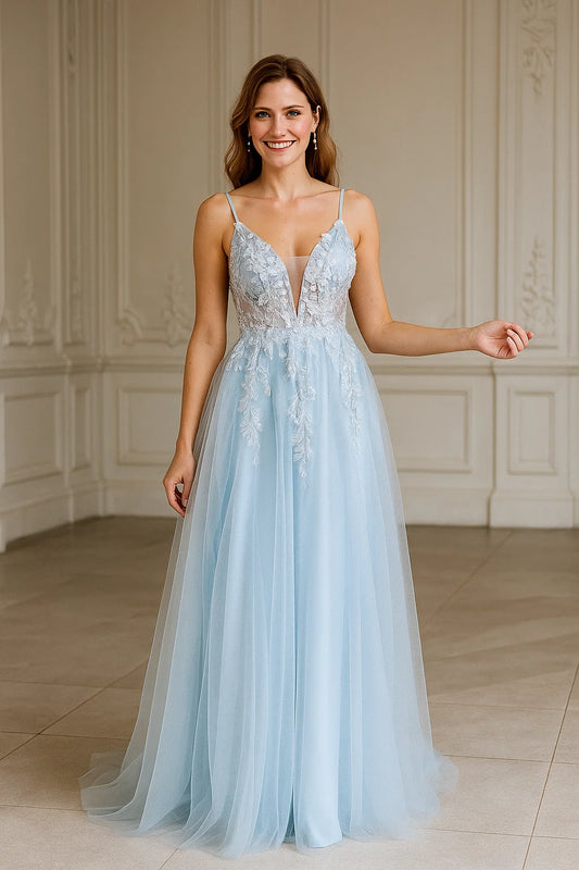V-Neck Mesh Dress with Floral Appliqué Detail 2015#003