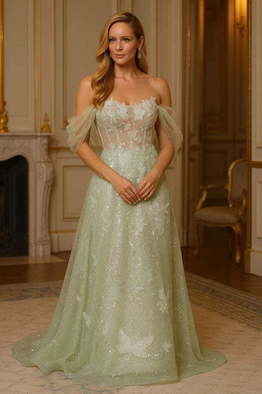 Fairy Gown with 3D Butterfly Appliqué Details 2025#009
