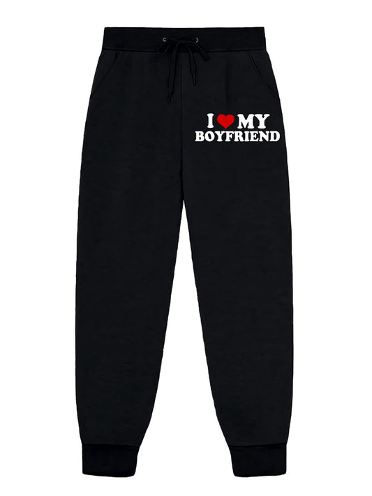 I love my boyfriend black customized-printed joggers with pockets as a gift