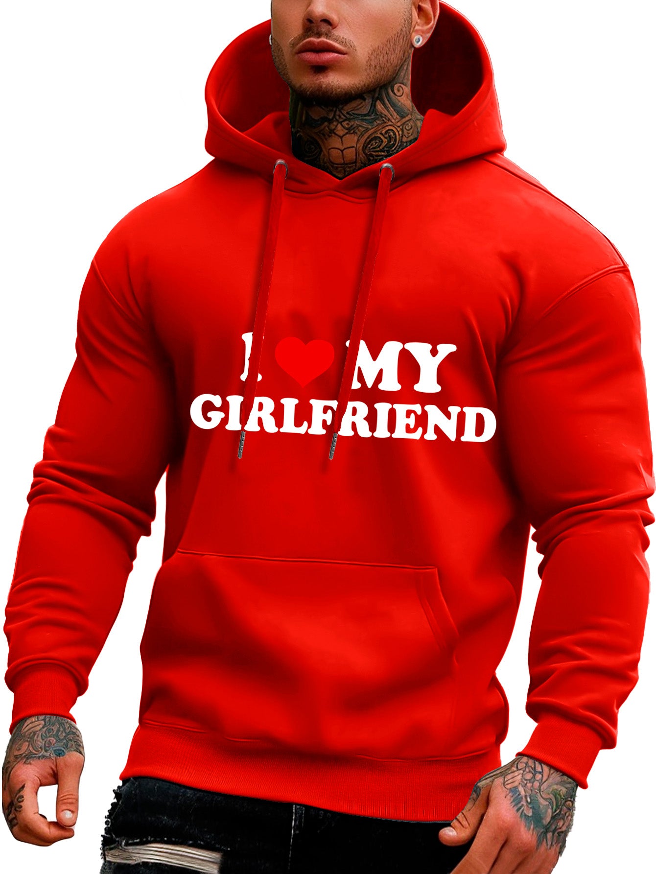 I love my girlfriend red customized-printed hoodie as a gift