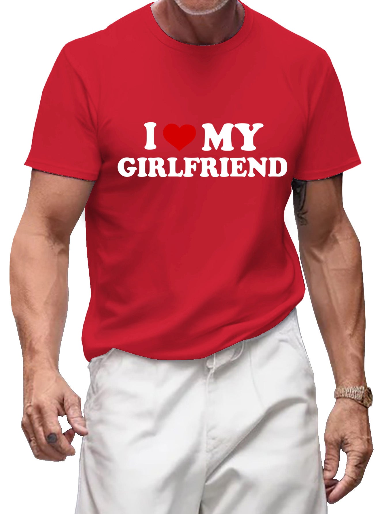 I love my girlfriend red customized-printed cotton tees as a gift