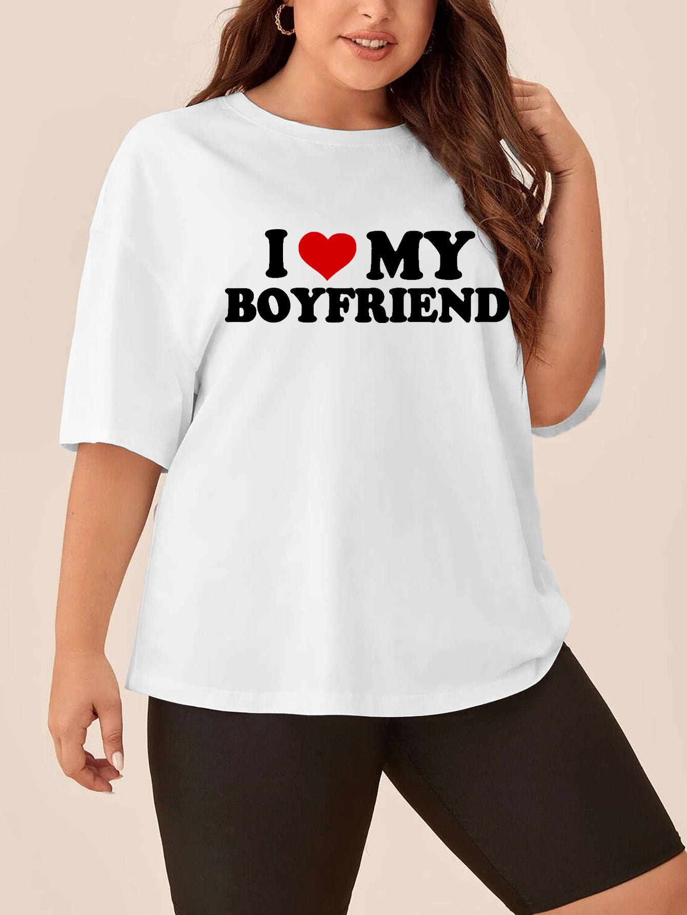 plus size I love my boyfriend white customized-printed cotton tees as a gift