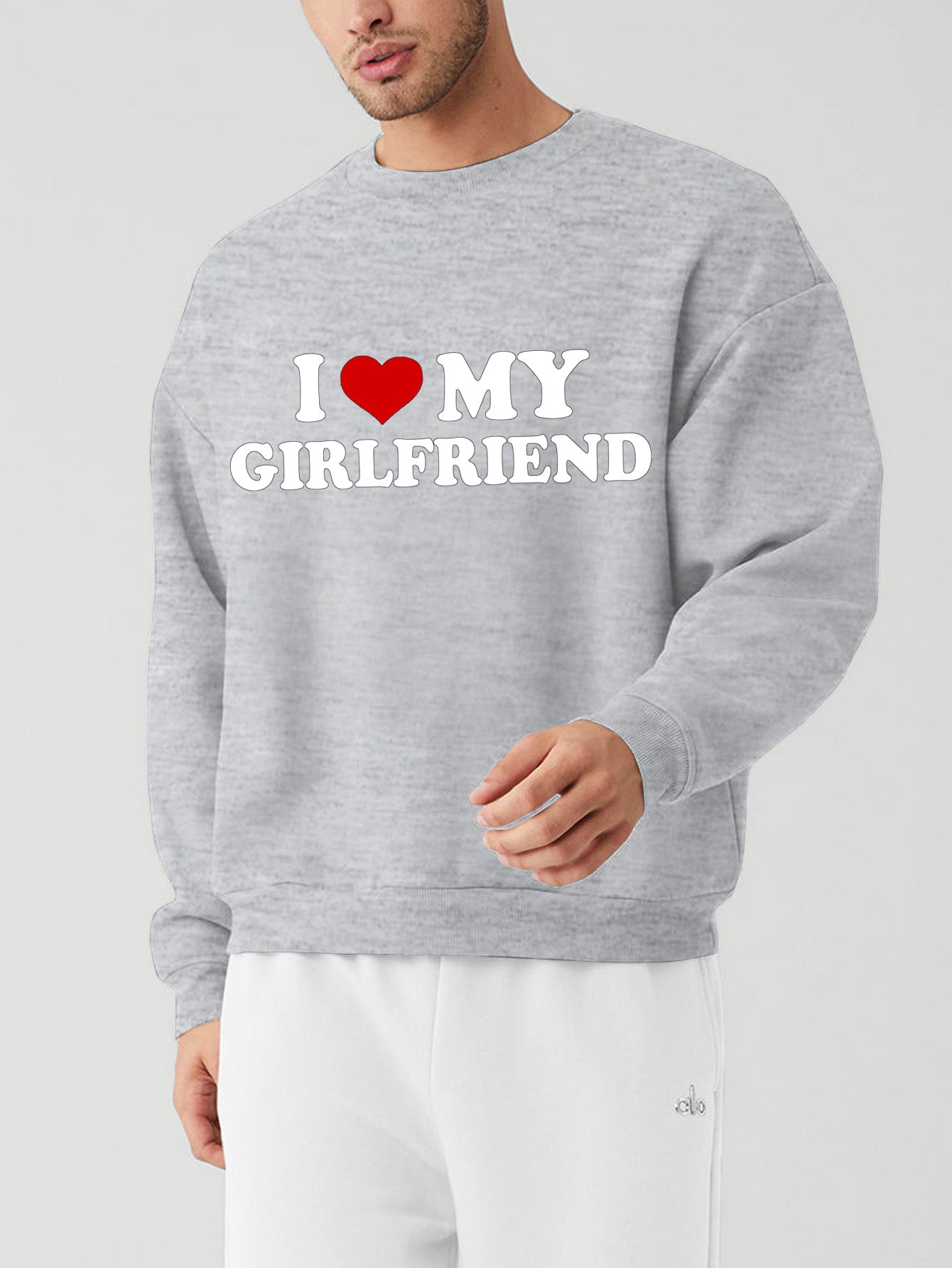 I love my girlfriend gray customized-printed sweatshirt as a gift