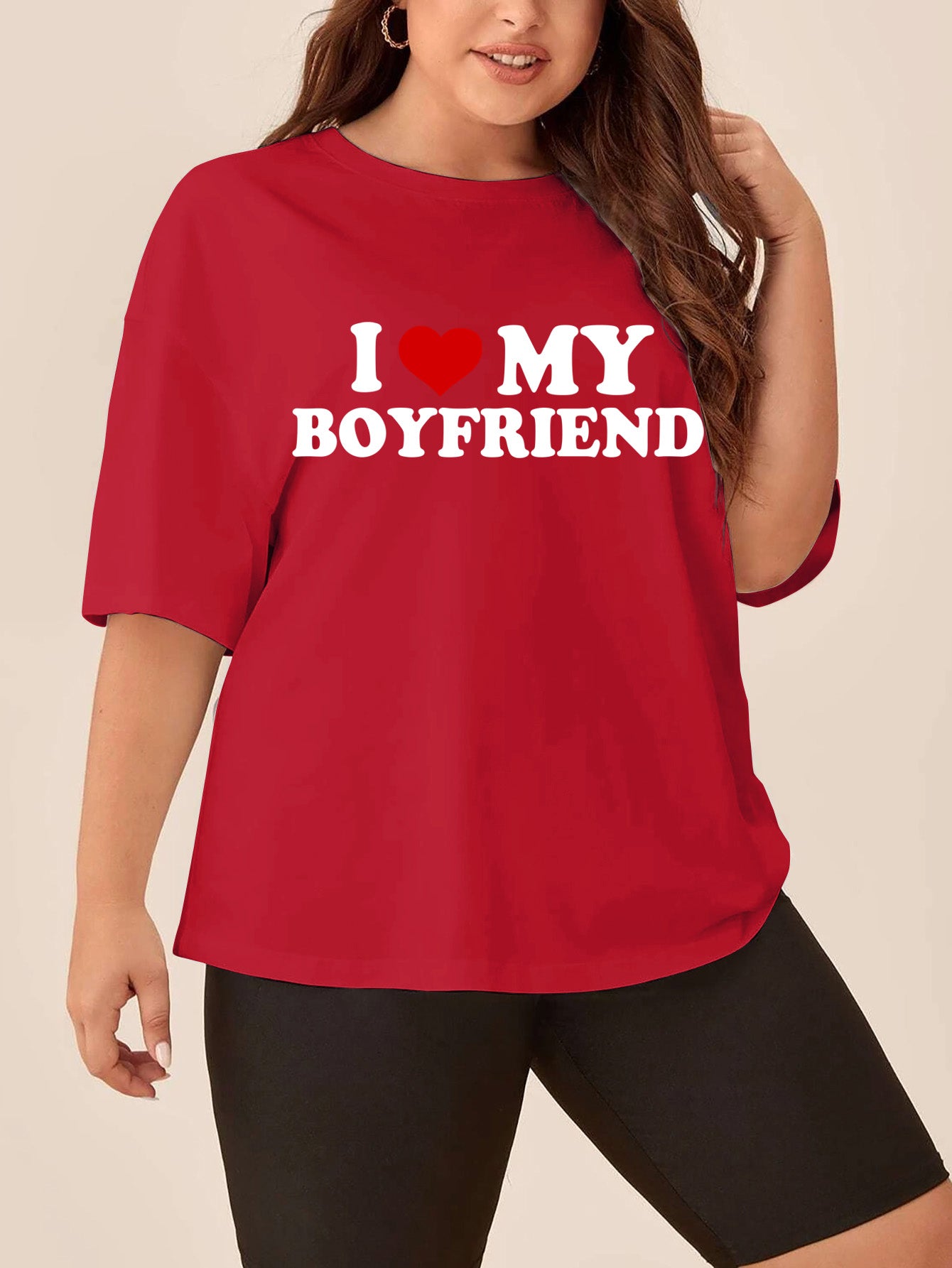 plus size I love my boyfriend red customized-printed cotton tees as a gift