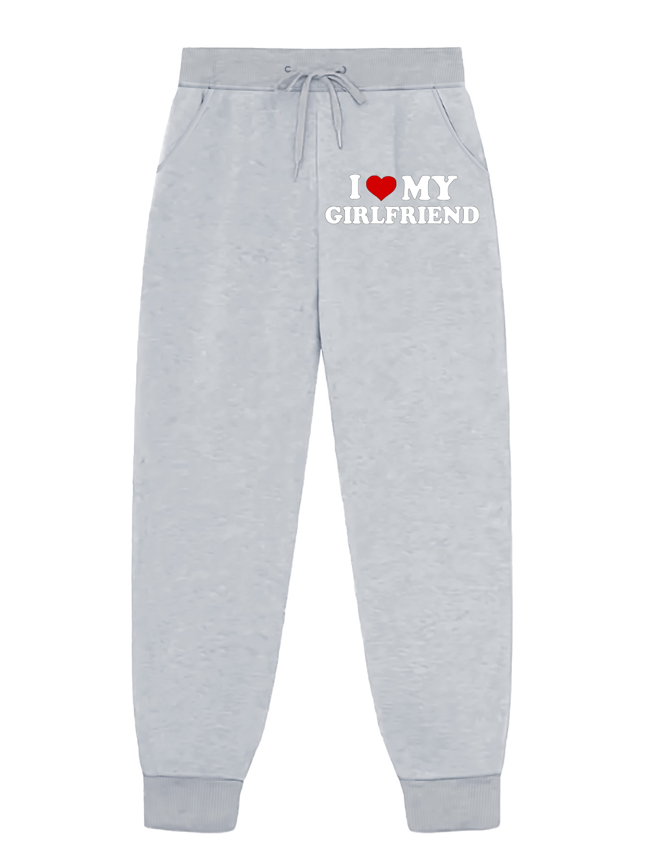 I love my girlfriend gray customized-printed joggers with pockets as a gift