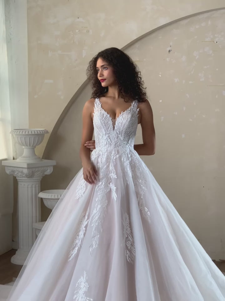 Boho wedding dress with lace applique
